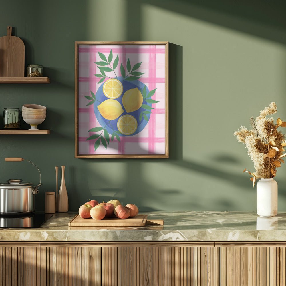 Lemons on a Blue Plate - Stretched Canvas, Poster or Fine Art Print - I Heart Wall Art - Poster Print, Canvas Print or Framed Art Print