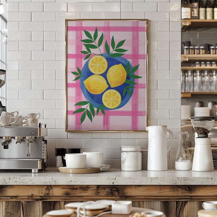 Lemons on a Blue Plate - Stretched Canvas, Poster or Fine Art Print - I Heart Wall Art - Poster Print, Canvas Print or Framed Art Print