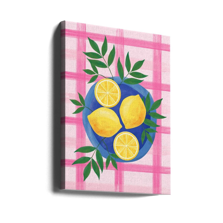 Lemons on a Blue Plate - Stretched Canvas, Poster or Fine Art Print - I Heart Wall Art - Poster Print, Canvas Print or Framed Art Print