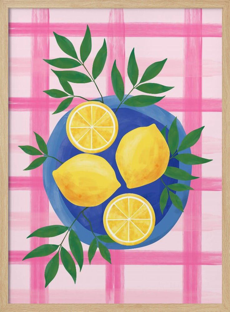 Lemons on a Blue Plate - Stretched Canvas, Poster or Fine Art Print - I Heart Wall Art - Poster Print, Canvas Print or Framed Art Print