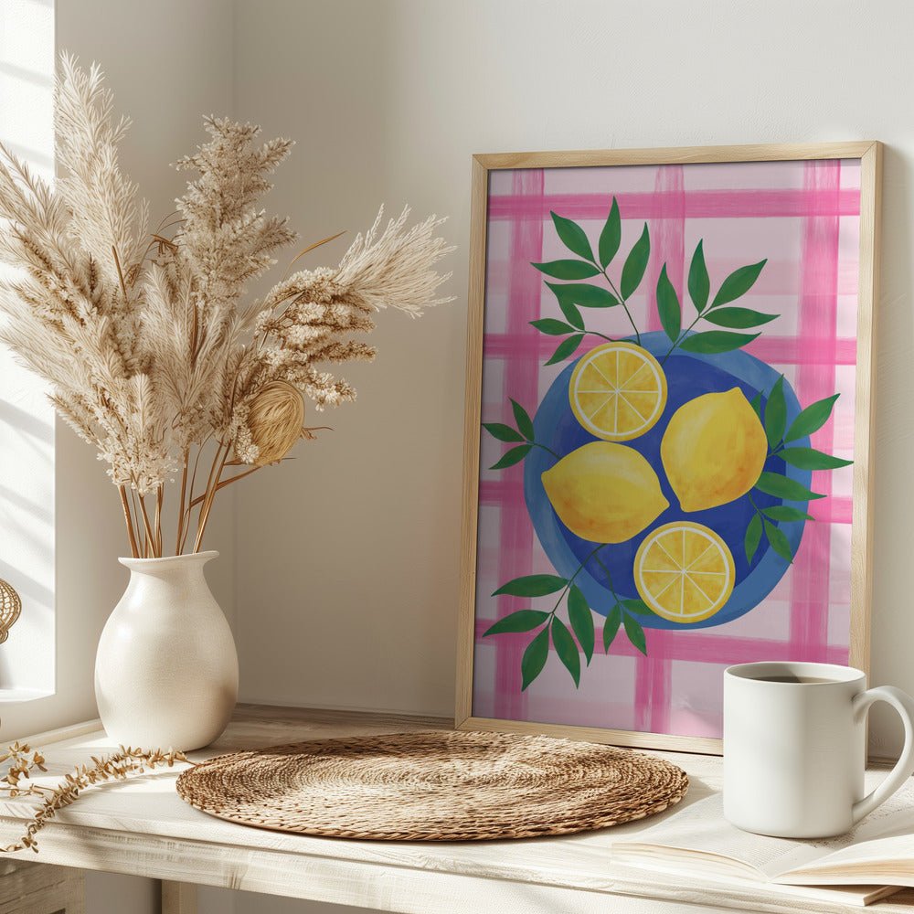 Lemons on a Blue Plate - Stretched Canvas, Poster or Fine Art Print - I Heart Wall Art - Poster Print, Canvas Print or Framed Art Print