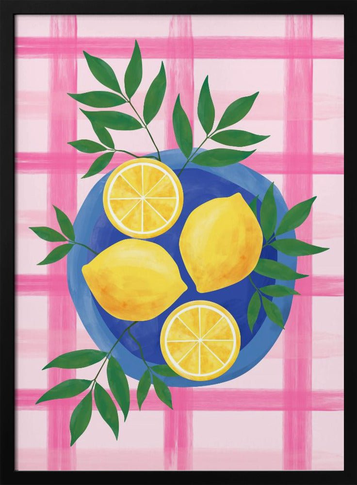Lemons on a Blue Plate - Stretched Canvas, Poster or Fine Art Print - I Heart Wall Art - Poster Print, Canvas Print or Framed Art Print