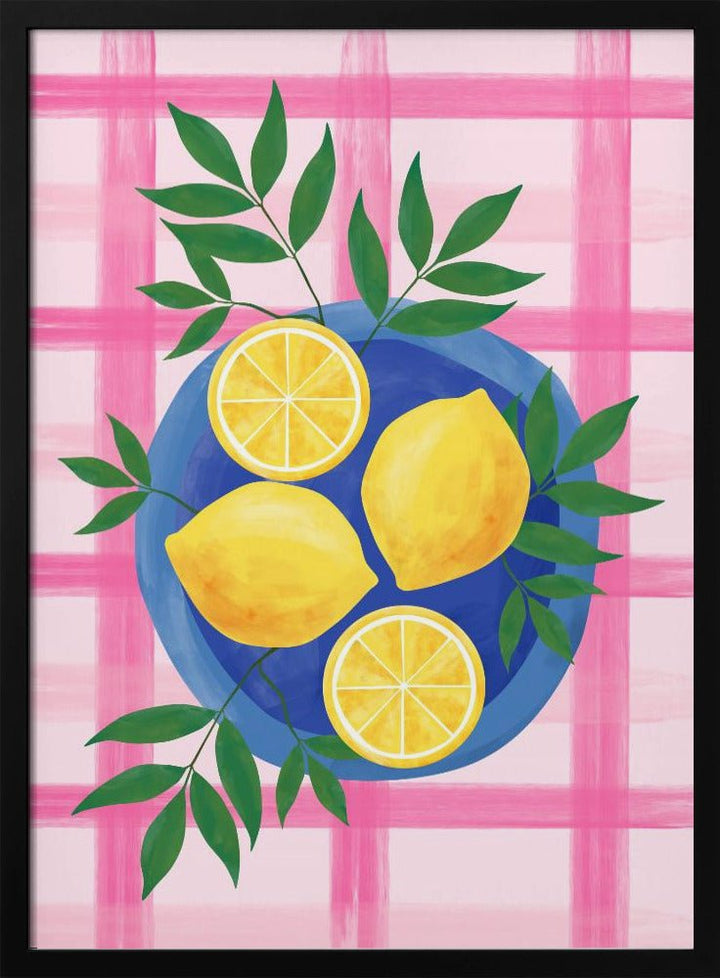 Lemons on a Blue Plate - Stretched Canvas, Poster or Fine Art Print - I Heart Wall Art - Poster Print, Canvas Print or Framed Art Print