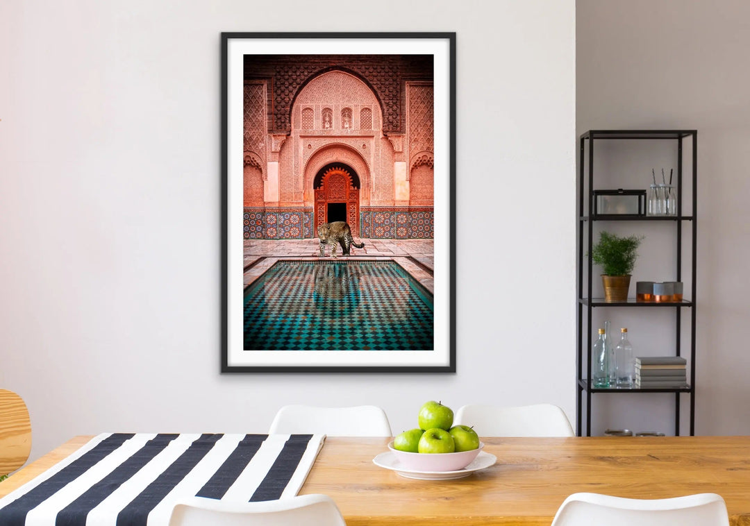 Leopard Loose In Marrakesh - Print of Leopard Next To Moroccan Style Pool - I Heart Wall Art