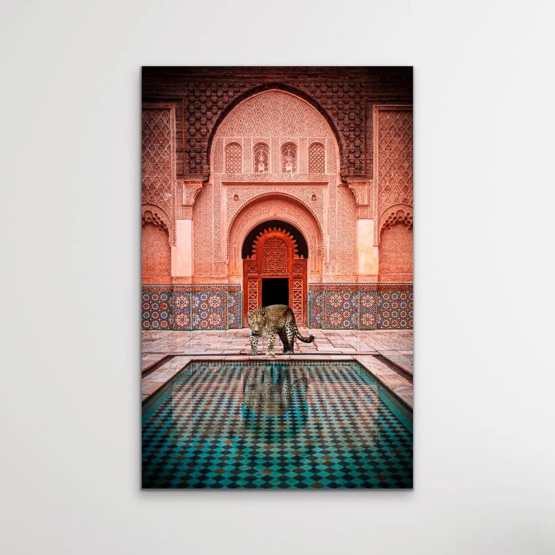 Leopard Loose In Marrakesh - Print of Leopard Next To Moroccan Style Pool - I Heart Wall Art