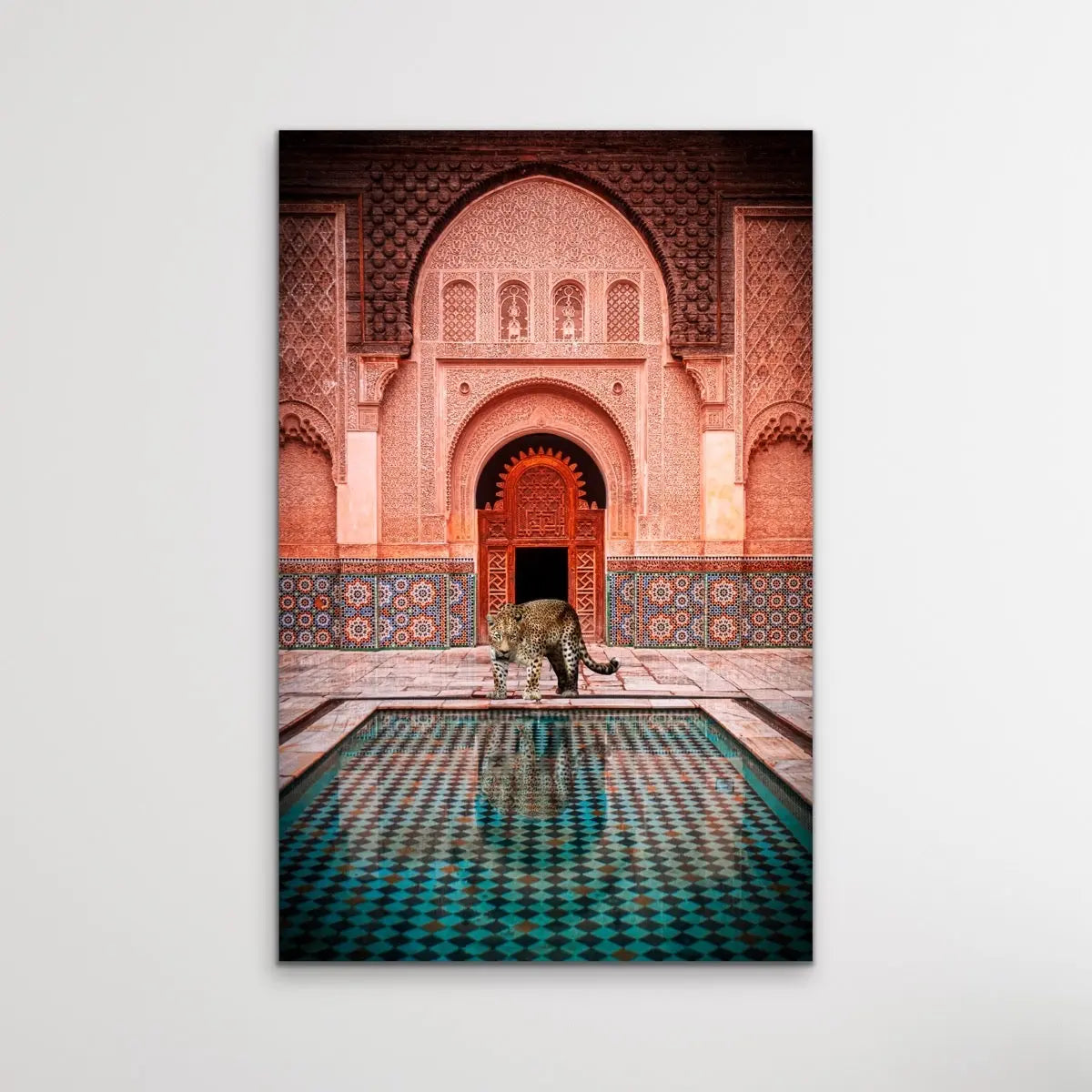 Leopard Loose In Marrakesh - Print of Leopard Next To Moroccan Style Pool - I Heart Wall Art