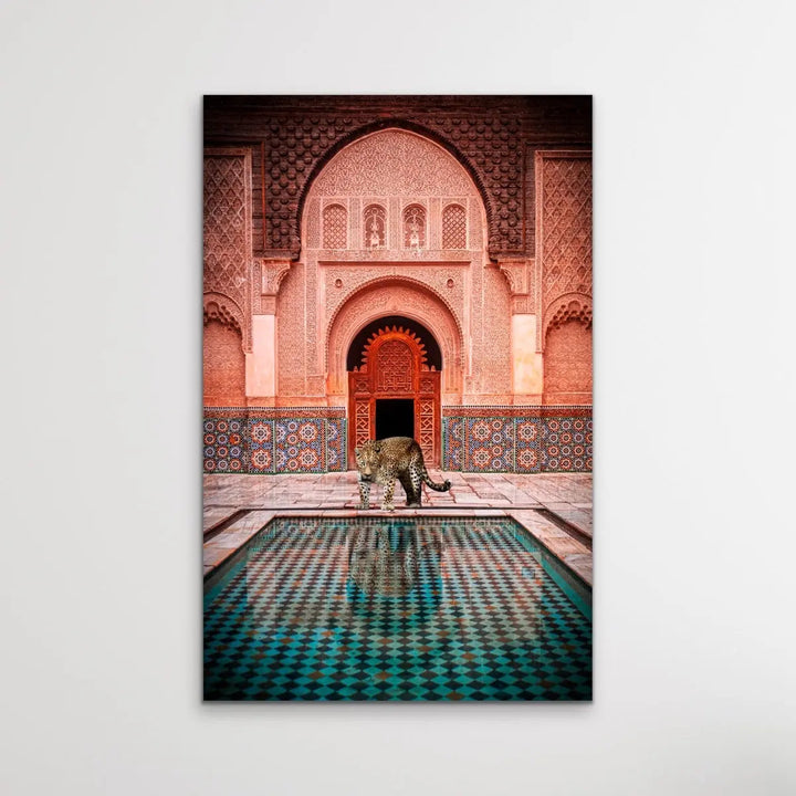 Leopard Loose In Marrakesh - Print of Leopard Next To Moroccan Style Pool - I Heart Wall Art