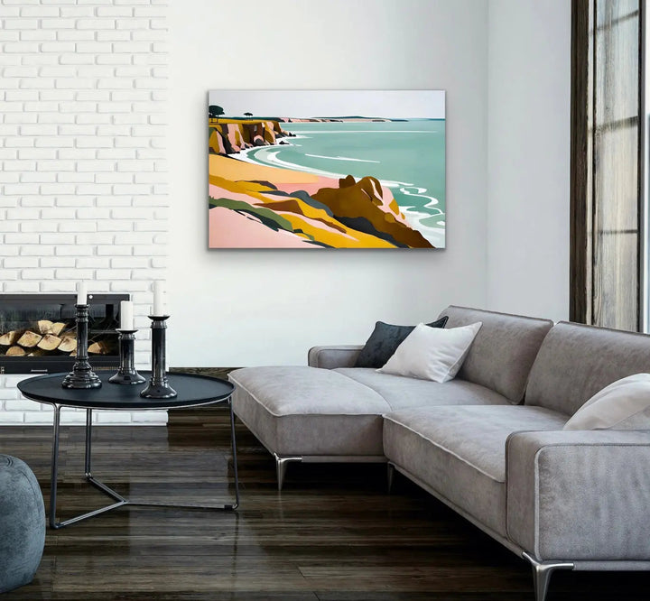 Lets Coast - Contemporary Pink And Green Coastal Print- Stretched Canvas Print or Framed Fine Art Print - Artwork I Heart Wall Art Australia 