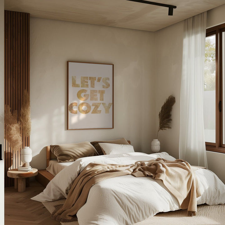 Lets Get Cozy typography - Stretched Canvas, Poster or Fine Art Print - I Heart Wall Art - Poster Print, Canvas Print or Framed Art Print