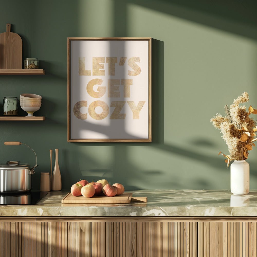 Lets Get Cozy typography - Stretched Canvas, Poster or Fine Art Print - I Heart Wall Art - Poster Print, Canvas Print or Framed Art Print