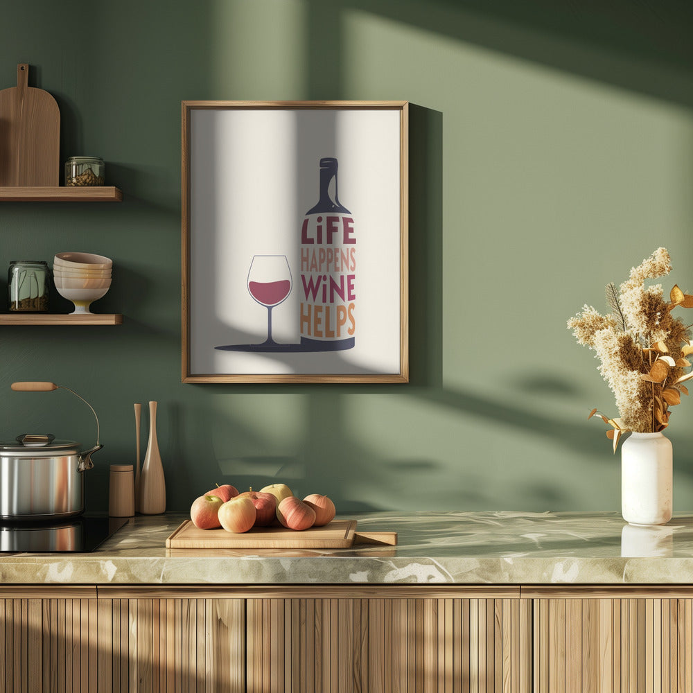 Life Happens, Wine Helps - Wine Quote - Stretched Canvas, Poster or Fine Art Print I Heart Wall Art