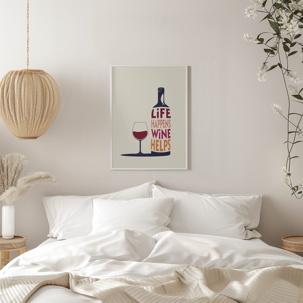Life Happens, Wine Helps - Wine Quote - Stretched Canvas, Poster or Fine Art Print I Heart Wall Art