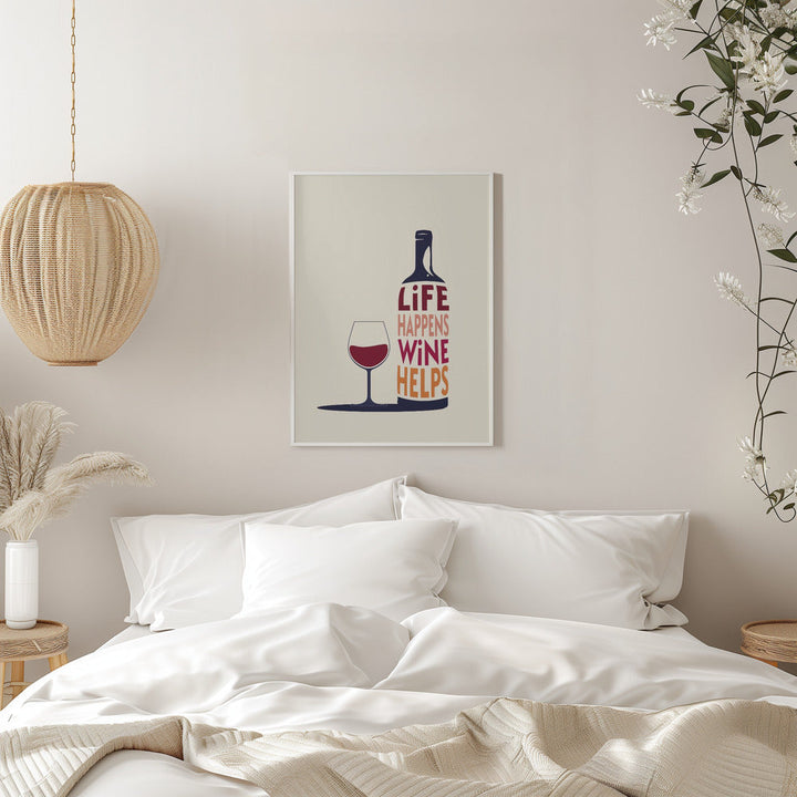Life Happens, Wine Helps - Wine Quote - Stretched Canvas, Poster or Fine Art Print I Heart Wall Art