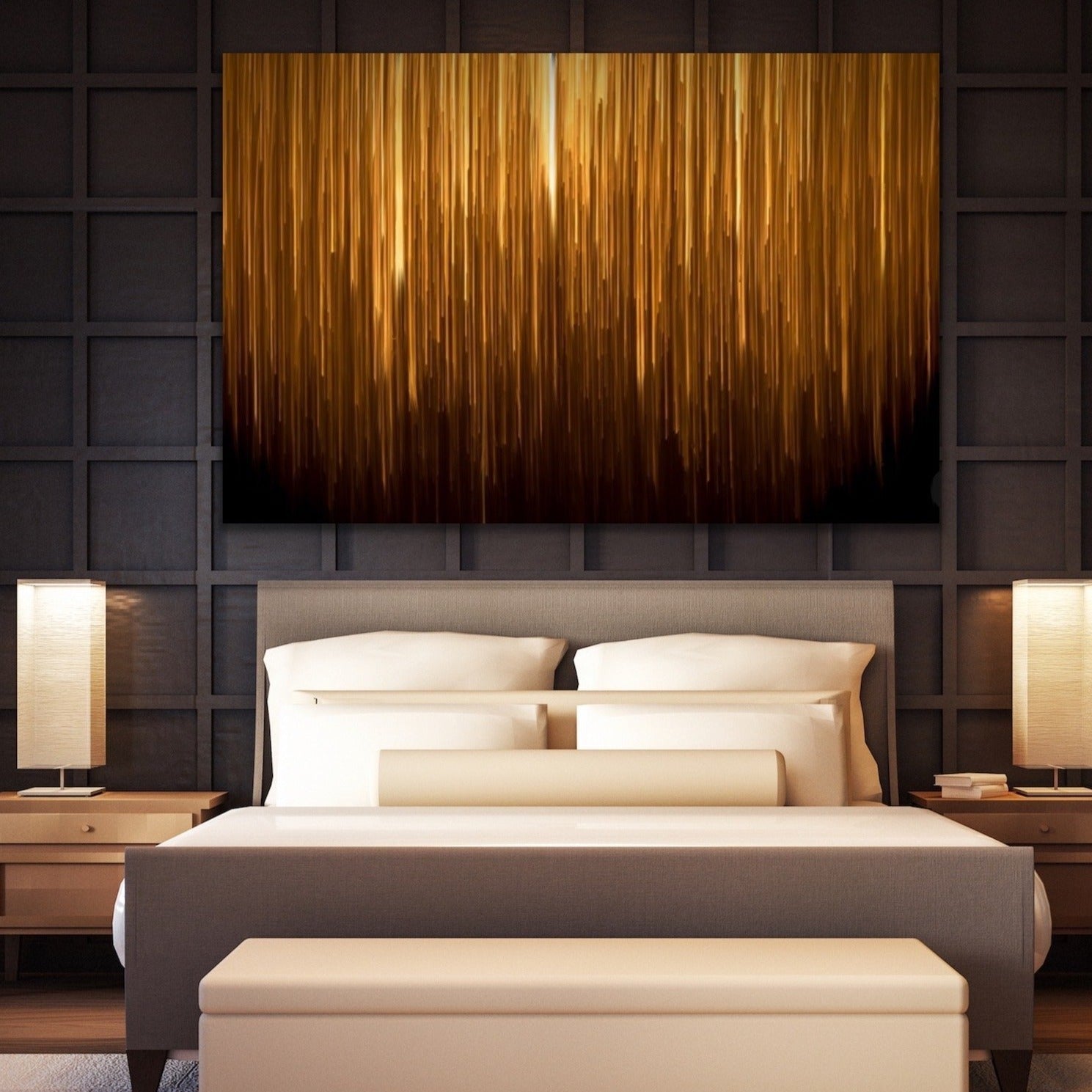 Light Strike -Abstract Gold Black Art Print Stretched Canvas Wall Art - I Heart Wall Art