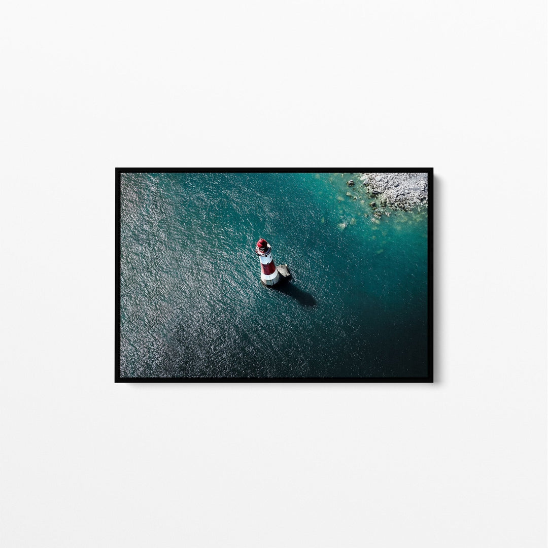Lighthouse - Ocean Wave Blue Stretched Canvas Wall Art Print - I Heart Wall Art