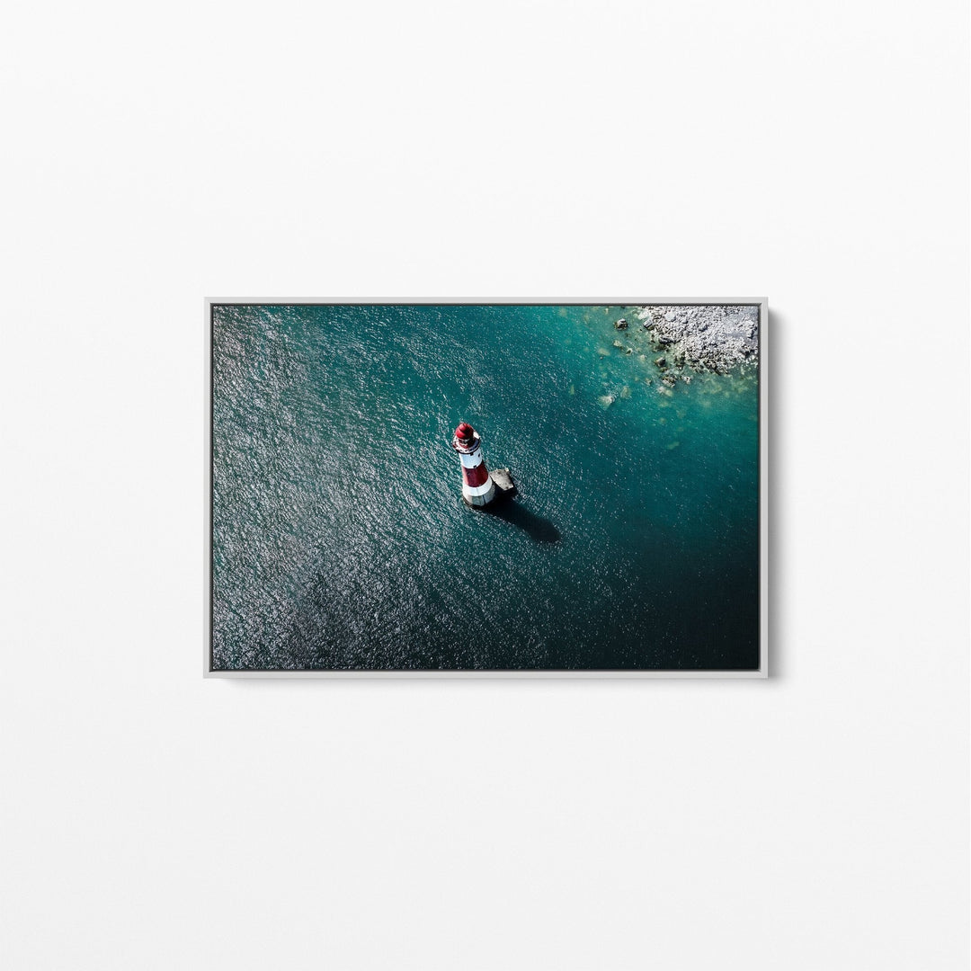 Lighthouse - Ocean Wave Blue Stretched Canvas Wall Art Print - I Heart Wall Art
