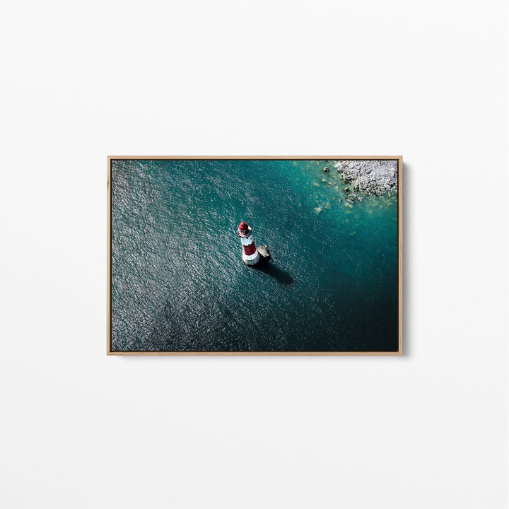 Lighthouse - Ocean Wave Blue Stretched Canvas Wall Art Print - I Heart Wall Art