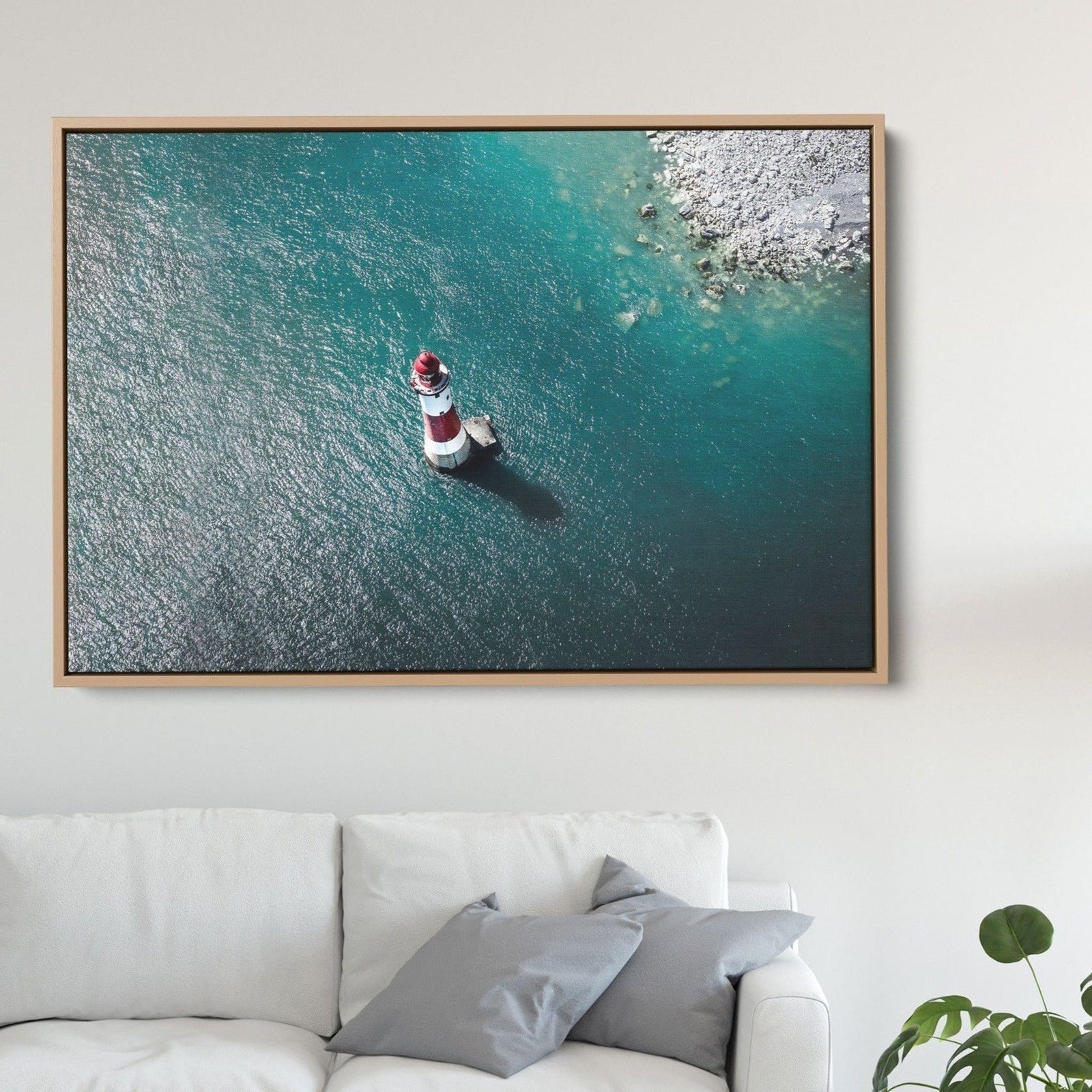 Lighthouse - Ocean Wave Blue Stretched Canvas Wall Art Print - I Heart Wall Art