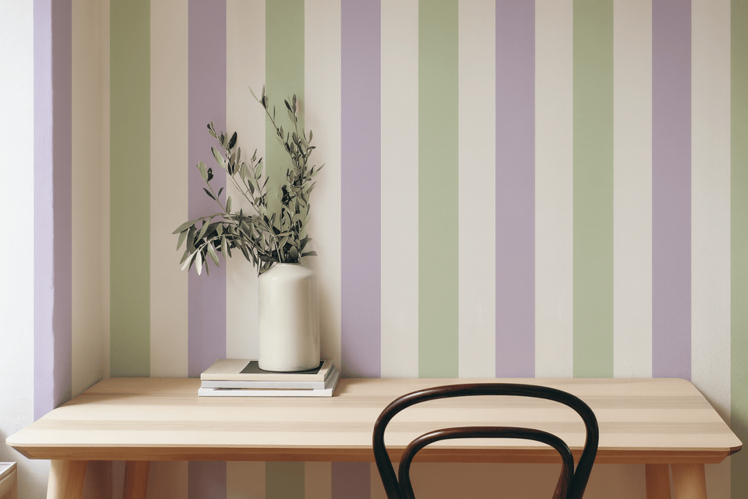 Lilac and Green Striped Wallpaper - Peel and Stick Adhesive Wallpaper - I Heart Wall Art - Poster Print, Canvas Print or Framed Art Print