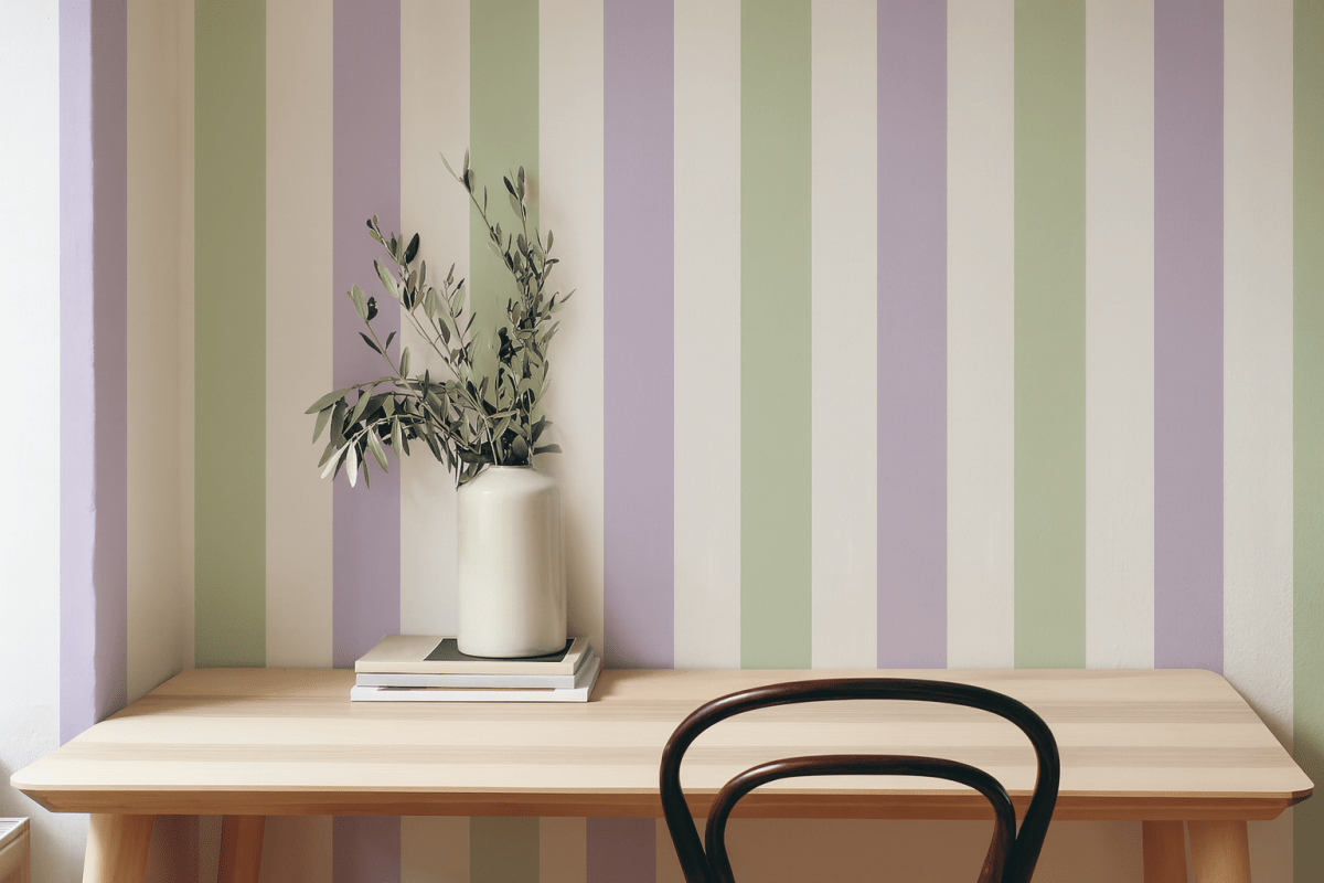 Lilac and Green Striped Wallpaper - Peel and Stick Adhesive Wallpaper - I Heart Wall Art - Poster Print, Canvas Print or Framed Art Print