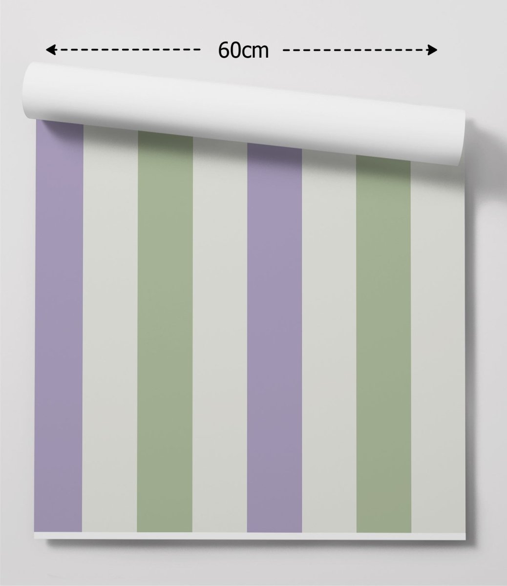 Lilac and Green Striped Wallpaper - Peel and Stick Adhesive Wallpaper - I Heart Wall Art - Poster Print, Canvas Print or Framed Art Print