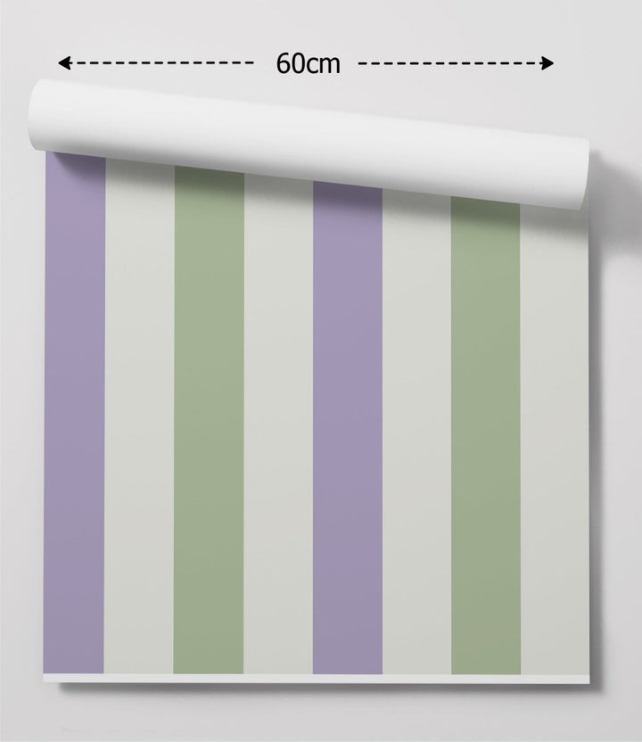 Lilac and Green Striped Wallpaper - Peel and Stick Adhesive Wallpaper - I Heart Wall Art - Poster Print, Canvas Print or Framed Art Print