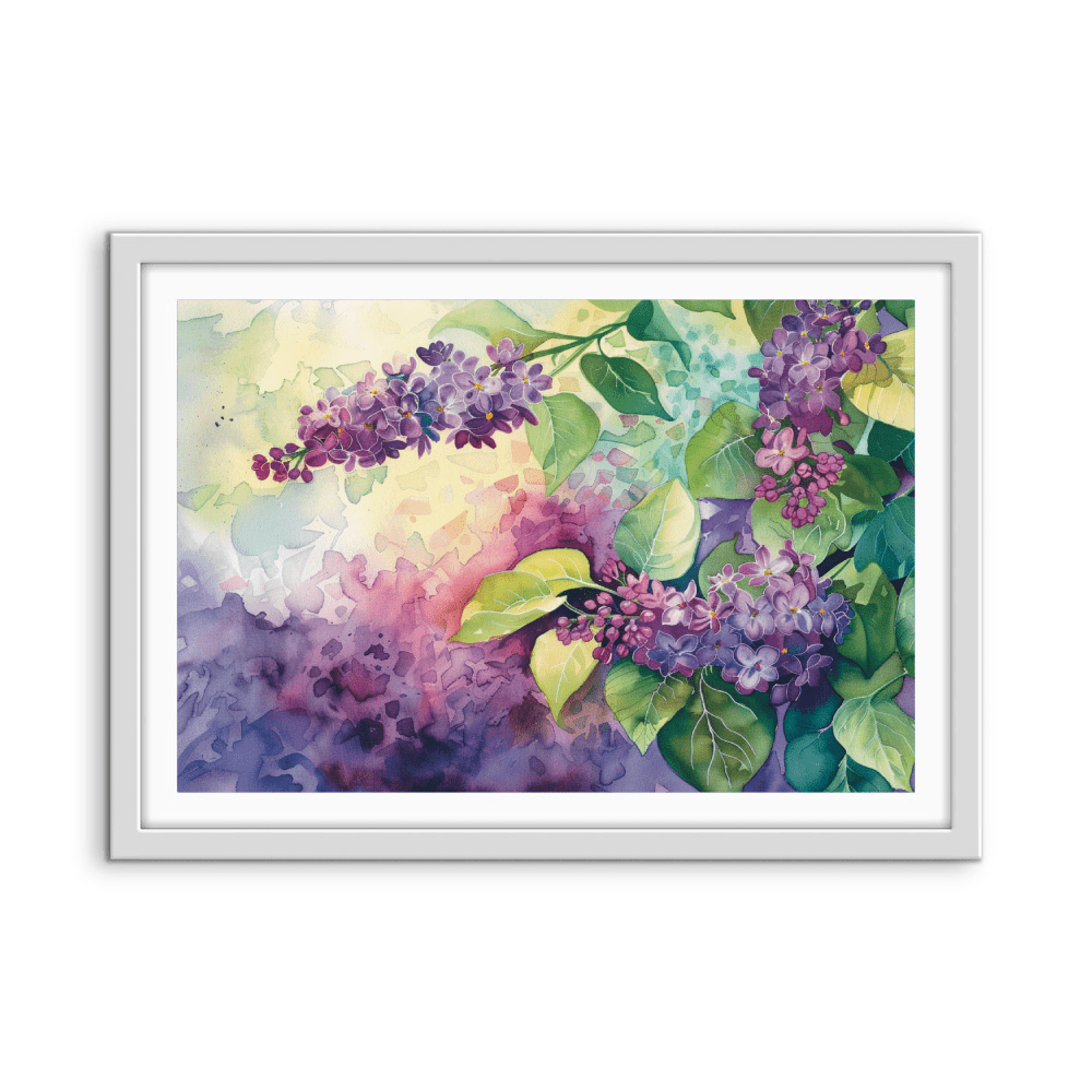 Lilac Watercolour - Purple Floral Stretched Canvas, Poster or Fine Art Print - I Heart Wall Art - Poster Print, Canvas Print or Framed Art Print