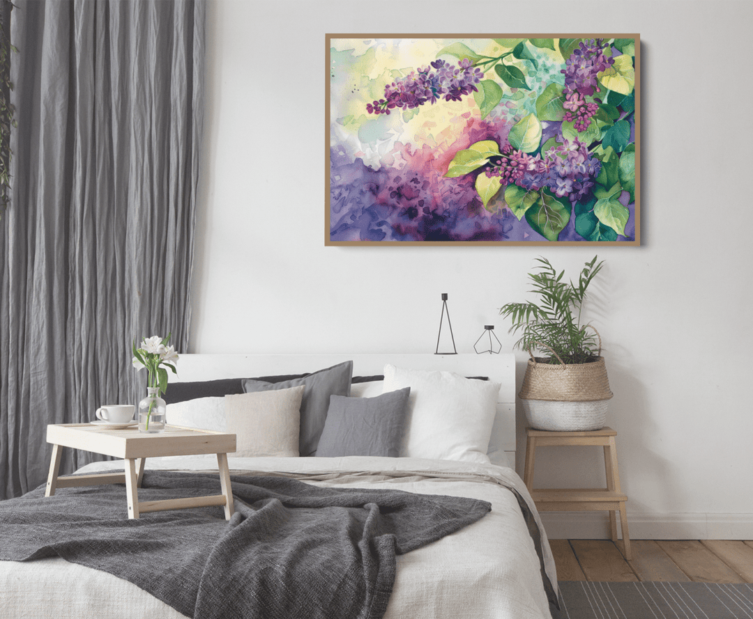 Lilac Watercolour - Purple Floral Stretched Canvas, Poster or Fine Art Print - I Heart Wall Art - Poster Print, Canvas Print or Framed Art Print