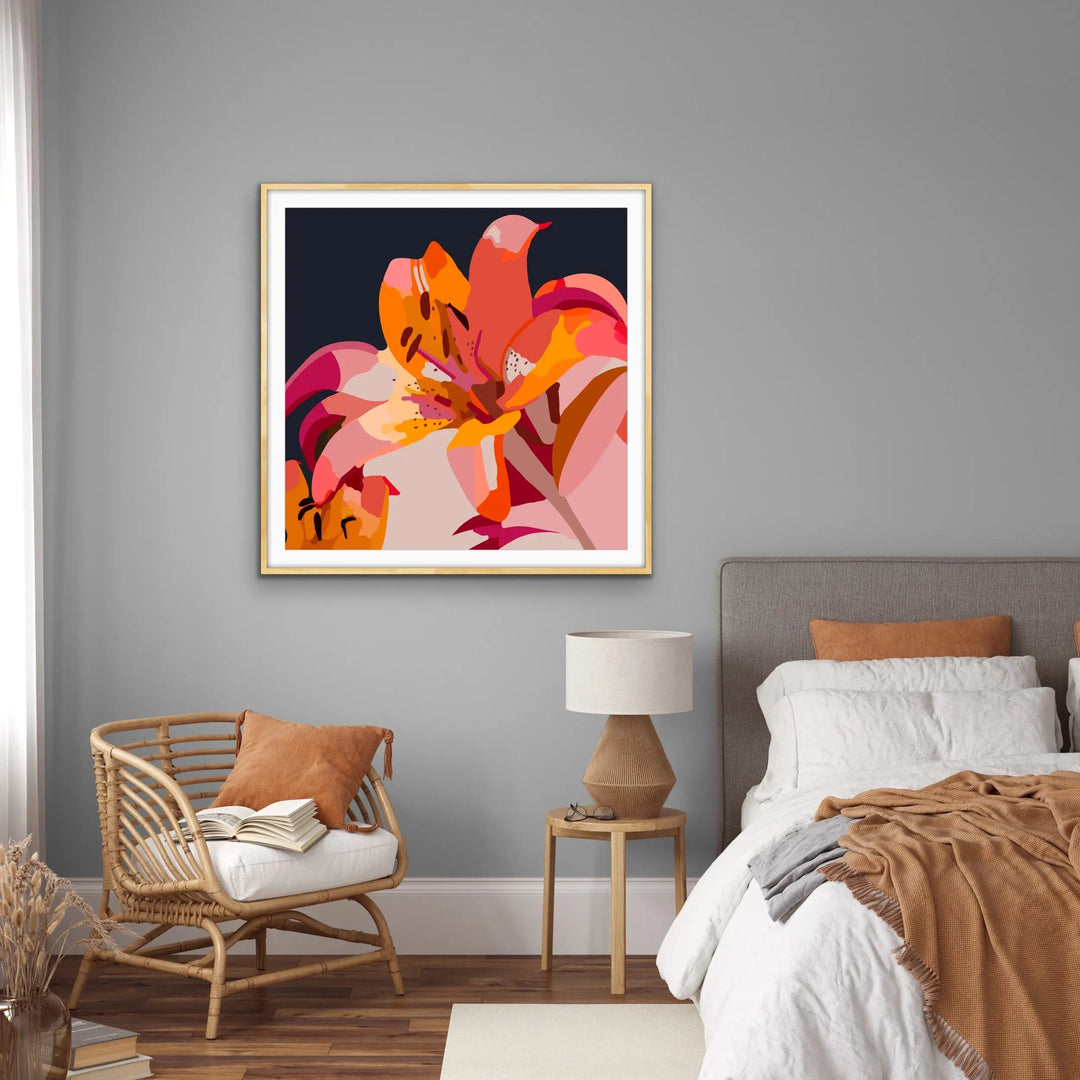 Lily - Bright Colourful Pink and Orange Lily Floral Print I Heart Wall Art Australia 