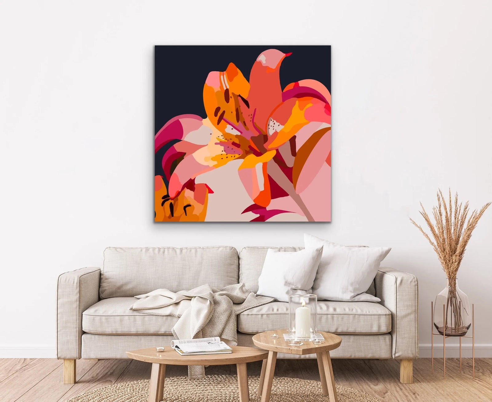 Lily - Bright Colourful Pink and Orange Lily Floral Print I Heart Wall Art Australia 