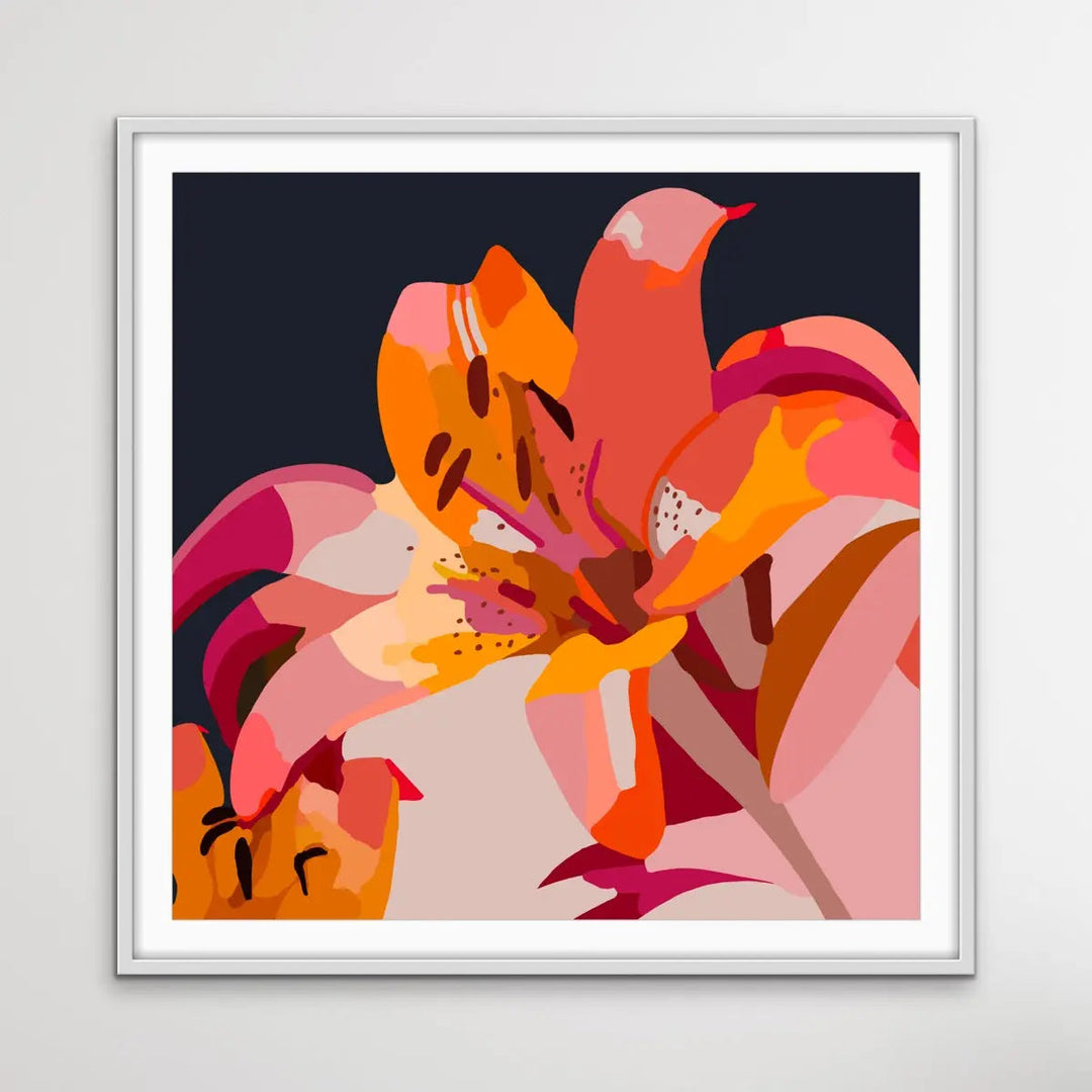 Lily - Bright Colourful Pink and Orange Lily Floral Print I Heart Wall Art Australia 