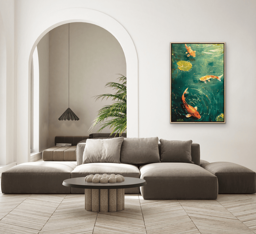 Lily Pad Kois - Green Nature Pond, Stretched Canvas or Wall Art Print - I Heart Wall Art - Poster Print, Canvas Print or Framed Art Print
