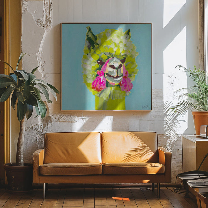 Lime Alpaca - Square Stretched Canvas, Poster or Fine Art Print I Heart Wall Art