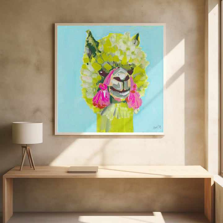 Lime Alpaca - Square Stretched Canvas, Poster or Fine Art Print I Heart Wall Art