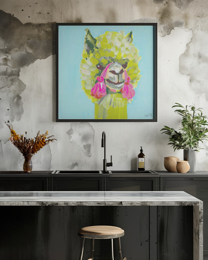 Lime Alpaca - Square Stretched Canvas, Poster or Fine Art Print I Heart Wall Art