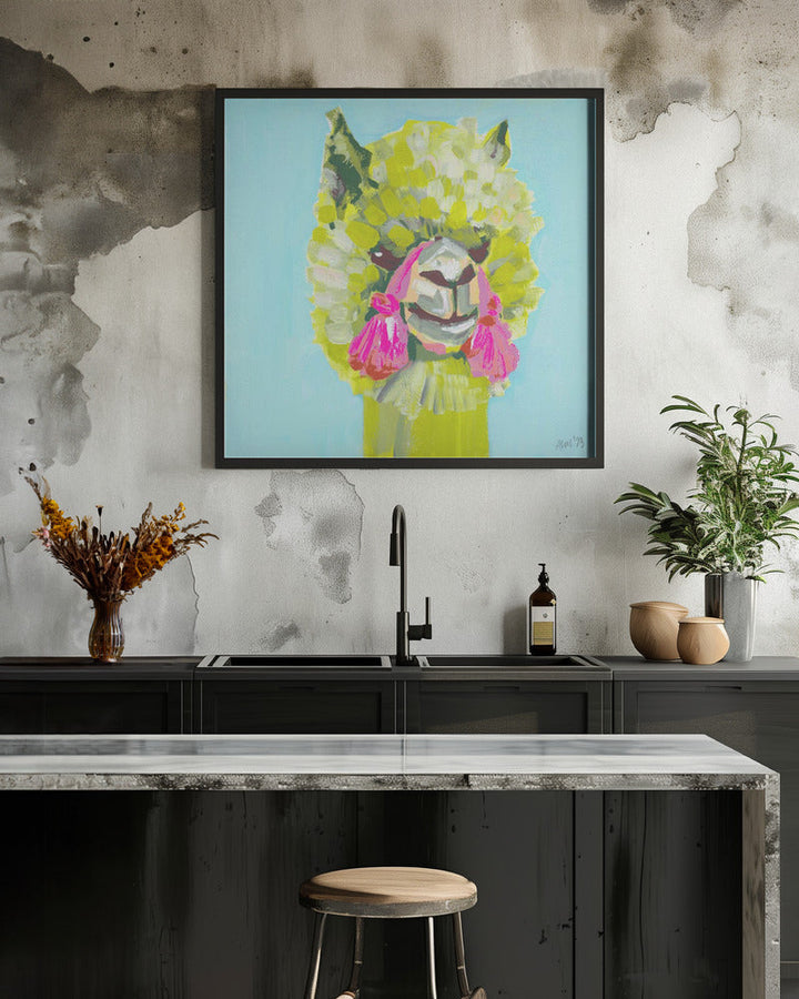 Lime Alpaca - Square Stretched Canvas, Poster or Fine Art Print I Heart Wall Art