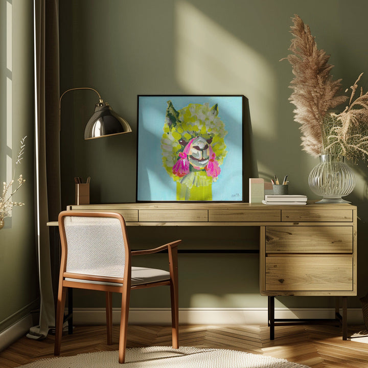 Lime Alpaca - Square Stretched Canvas, Poster or Fine Art Print I Heart Wall Art