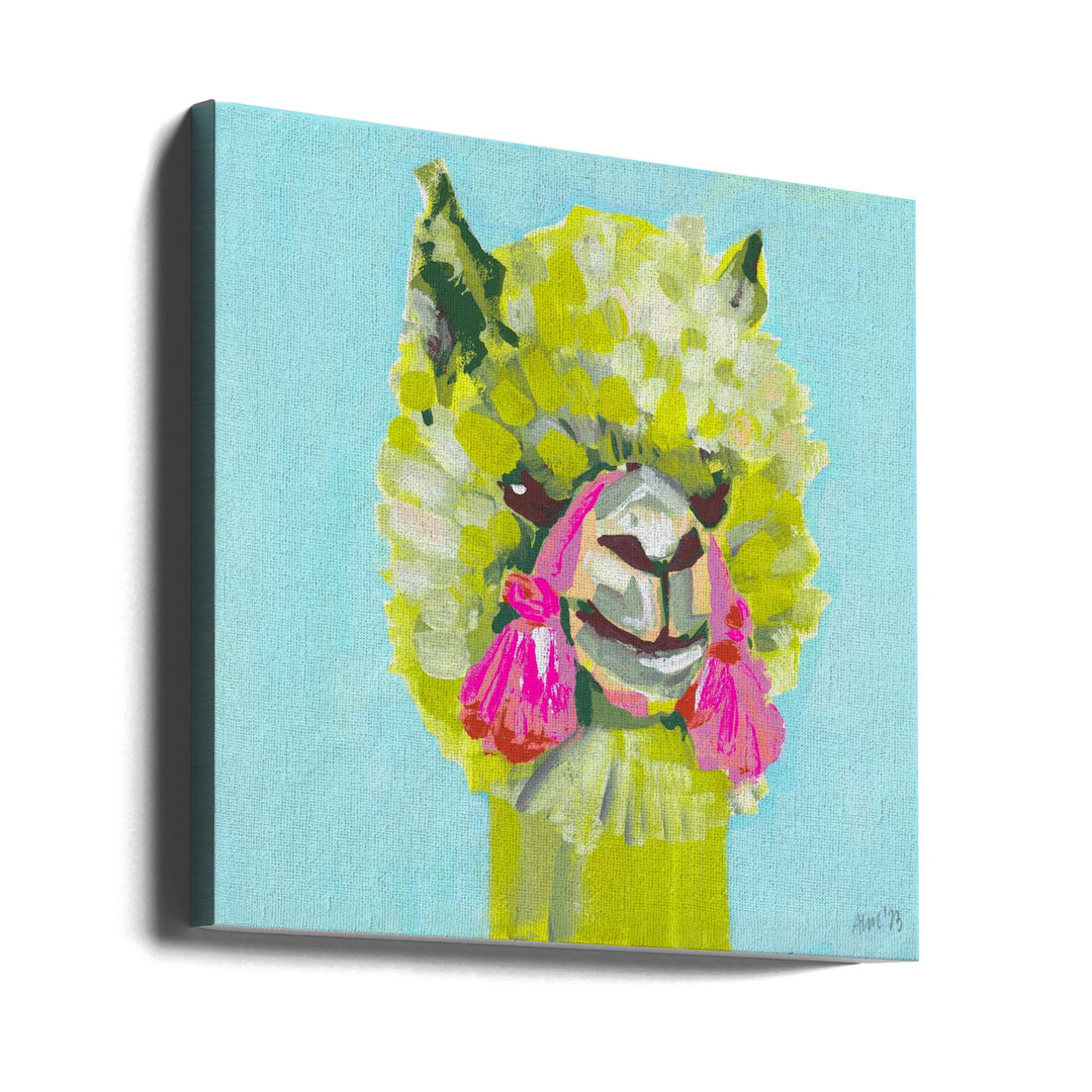 Lime Alpaca - Square Stretched Canvas, Poster or Fine Art Print I Heart Wall Art
