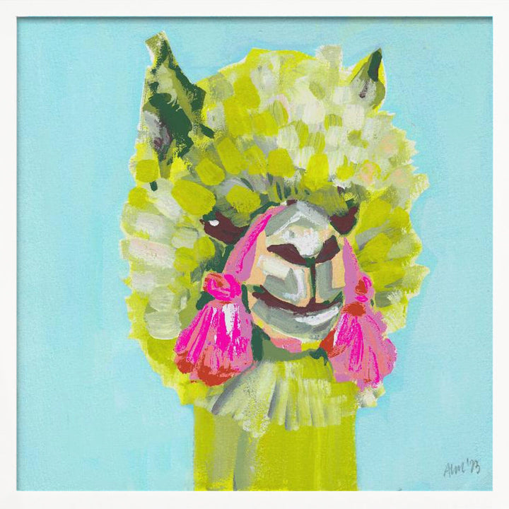 Lime Alpaca - Square Stretched Canvas, Poster or Fine Art Print I Heart Wall Art