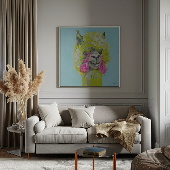 Lime Alpaca - Square Stretched Canvas, Poster or Fine Art Print I Heart Wall Art