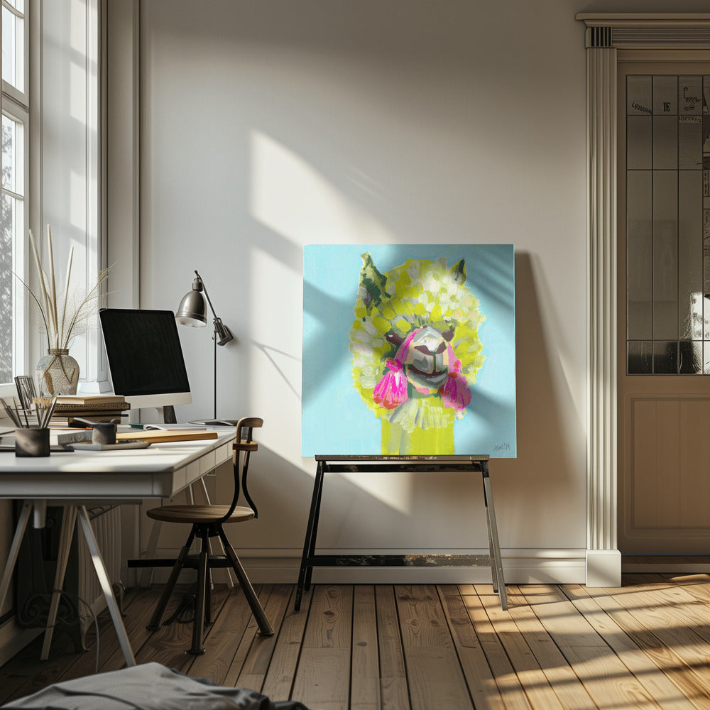 Lime Alpaca - Square Stretched Canvas, Poster or Fine Art Print I Heart Wall Art