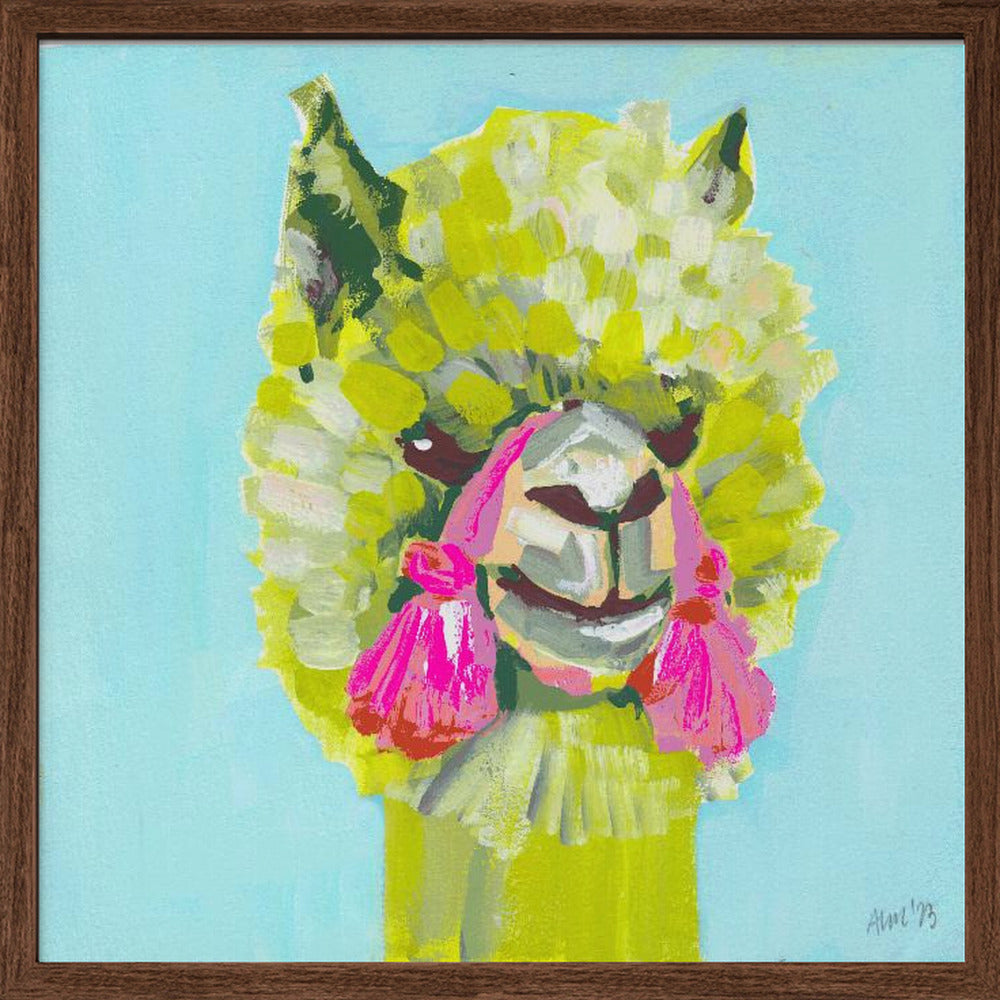 Lime Alpaca - Square Stretched Canvas, Poster or Fine Art Print I Heart Wall Art