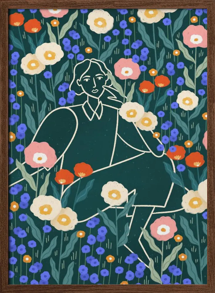 Line Lady With Florals - Stretched Canvas, Poster or Fine Art Print I Heart Wall Art