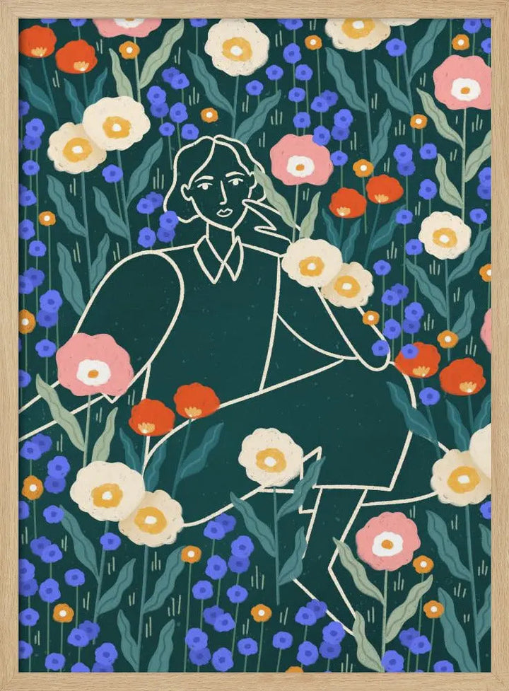 Line Lady With Florals - Stretched Canvas, Poster or Fine Art Print I Heart Wall Art