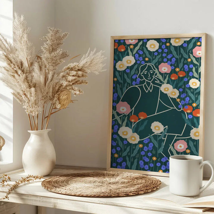 Line Lady With Florals - Stretched Canvas, Poster or Fine Art Print I Heart Wall Art