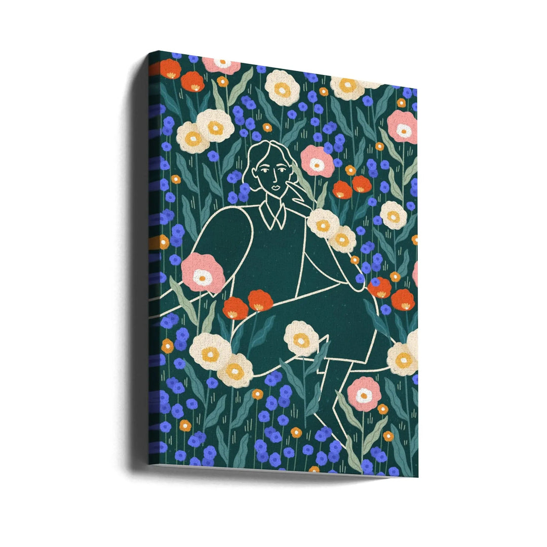 Line Lady With Florals - Stretched Canvas, Poster or Fine Art Print I Heart Wall Art