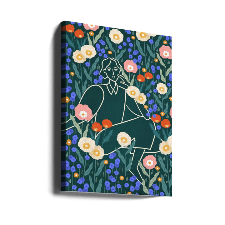 Line Lady With Florals - Stretched Canvas, Poster or Fine Art Print I Heart Wall Art
