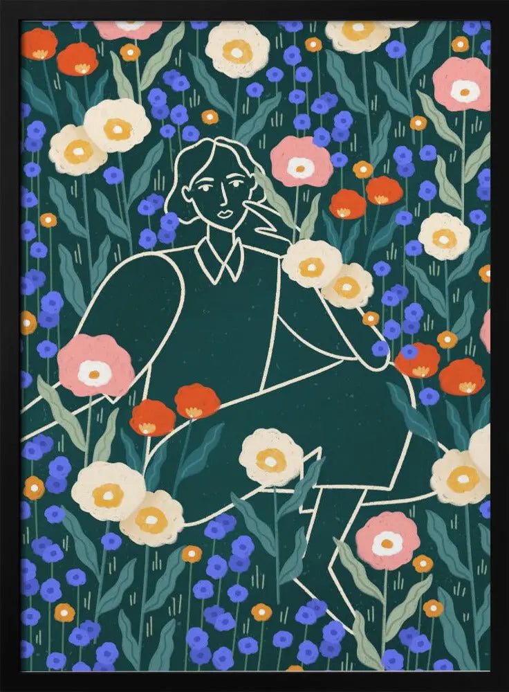 Line Lady With Florals - Stretched Canvas, Poster or Fine Art Print I Heart Wall Art
