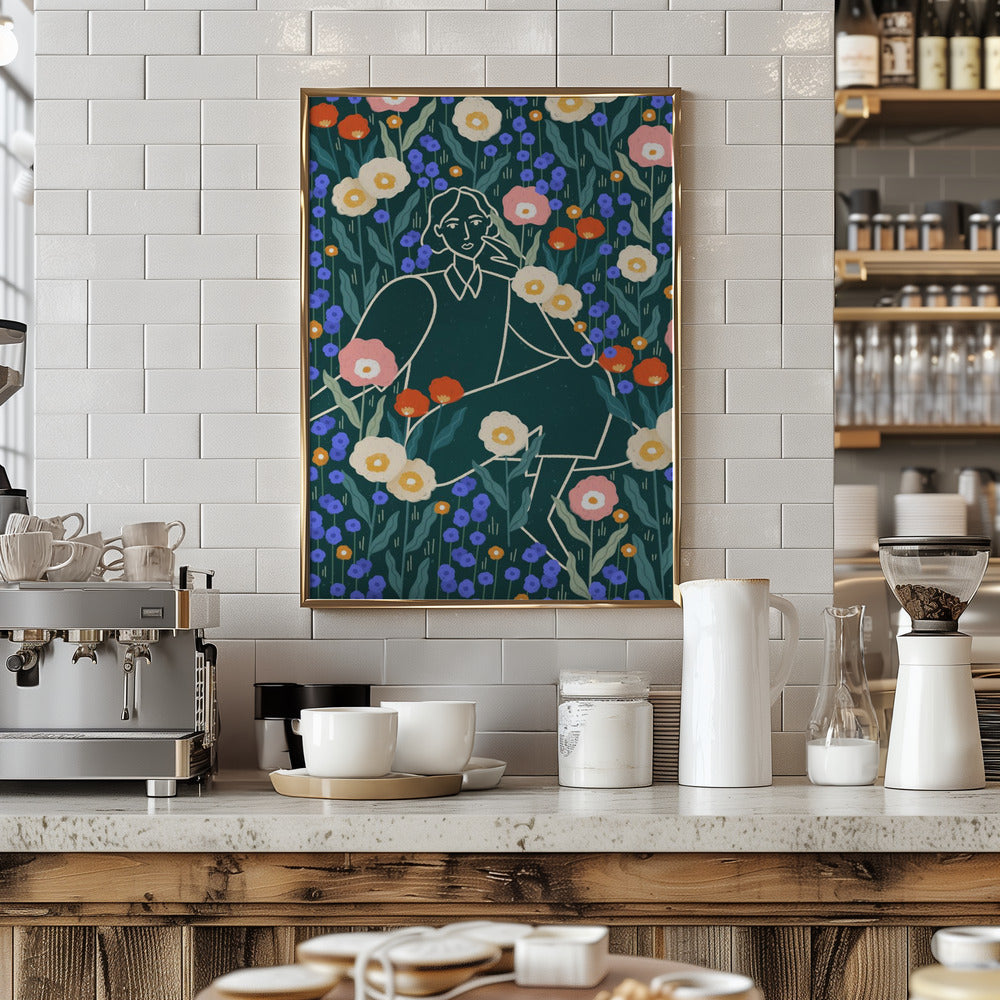 Line Lady With Florals - Stretched Canvas, Poster or Fine Art Print I Heart Wall Art