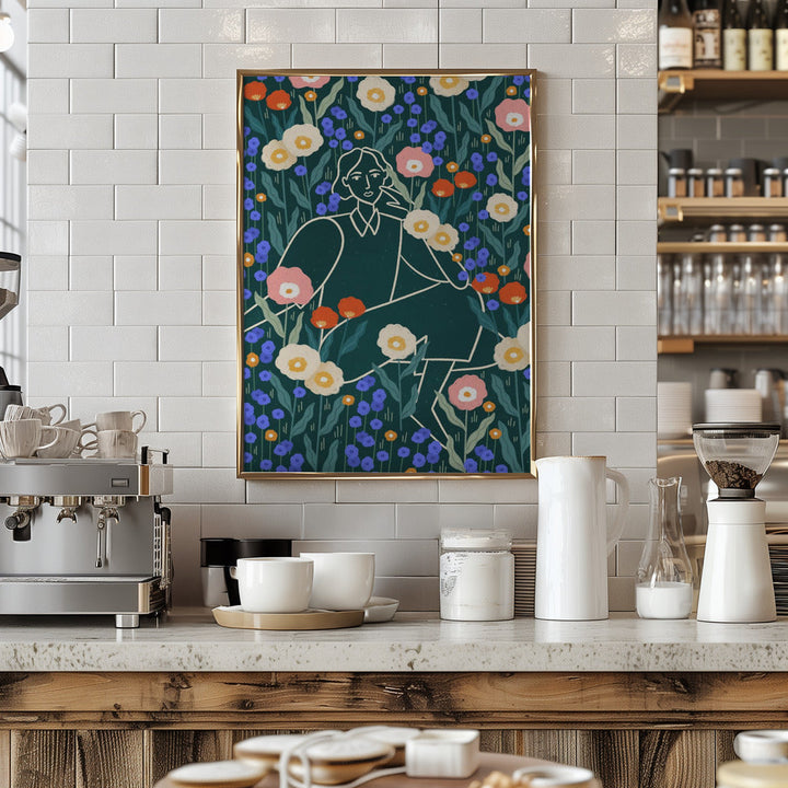 Line Lady With Florals - Stretched Canvas, Poster or Fine Art Print I Heart Wall Art